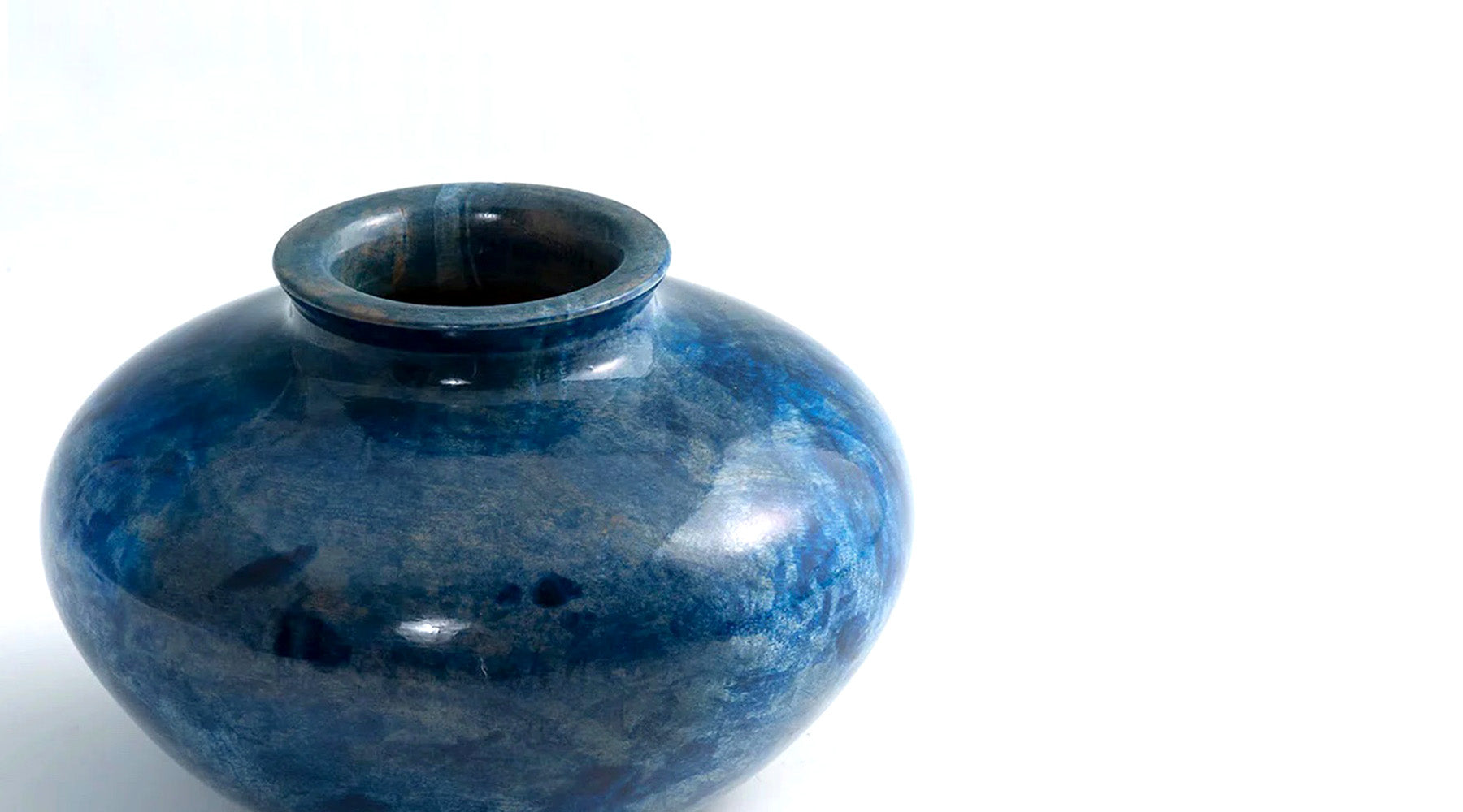 Short and wide blue woodturned vase 