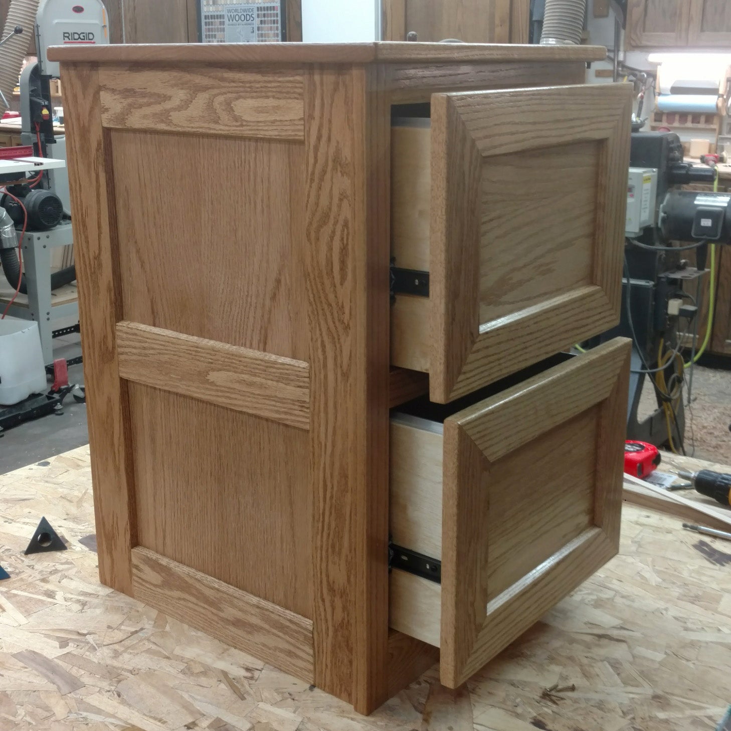 Custom built oak filing cabinet in light finish